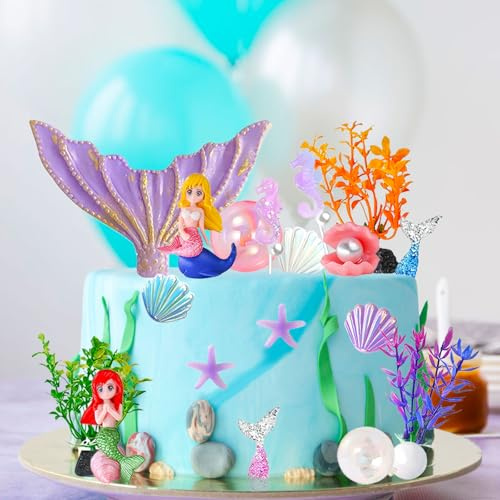 19 Stück Meerjungfrau Geburtstag Deko Cute Tortendeko Meerjungfrau Kuchen Deko Torten Mädchen, Ozean Theme Tortendeko für Mädchen Junge Party Torten