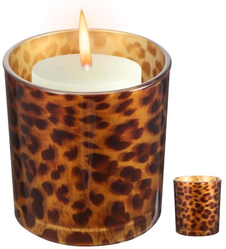 VICASKY Kreativer Kerzenhalter Mit Leopardenmuster Teelichthalter Aus Glas Für Wohnaccessoires Tischleuchter Als Deko Für Zuhause Und Büro 3.54X3.15X3.15In