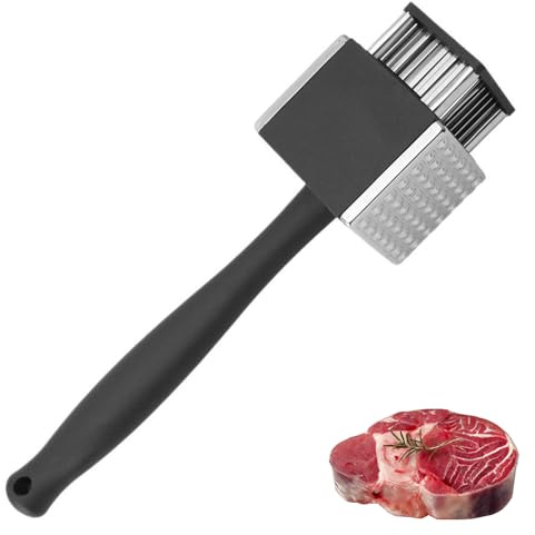 RoseFlower Attendrisseur à Viande 2 en 1 avec Aiguille et Marteau, maillet à Viande en Acier Inoxydable avec poignée antidérapante, attendrisseur à Steak Double Face, Lavable au Lave-Vaisselle