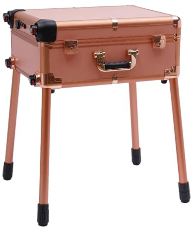 OUKANING Trolley, 50 kg bärkraft, sminkväska med 8 LED-lampor och spegel, justerbar sminkförvaring, förvaringsfodral för viskosister, frisörer, Rosa guld, 22 zoll, modern