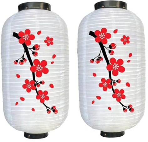 Lanterna giapponese, 2 pezzi da 45x35 cm in tessuto di seta impermeabile lanterne a fiore, lanterna tradizionale cinese per decorazioni per festival del giardino del cantiere domestico (bianco)