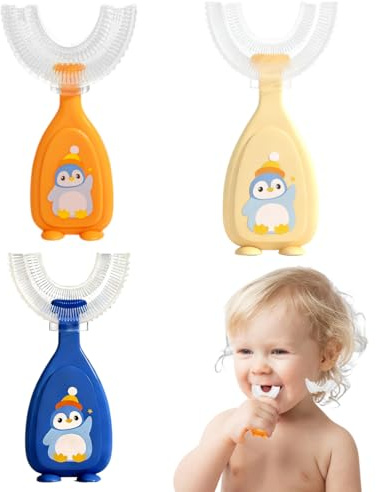 YUVKIN 3 Cepillos de Dientes para Niños, Forma en U, Cepillo de Dientes de Silicona para Bebés, Limpieza Bucal 360°, para Niños y Niñas de 2 a 6 Años