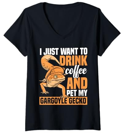 Womens Gargoyle Gecko Reptile Lover | Funny Lizard Pet Owner V-Neck T-Shirt