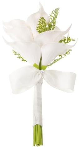ULTECHNOVO Bouquet da Sposa di Fiori di Calla Artificiali in Pu, 39 Cm, Bianco Elegante, Leggero e Realistico, Adatto per Matrimoni in Spiaggia, Ricevimenti e Servizi Fotografici