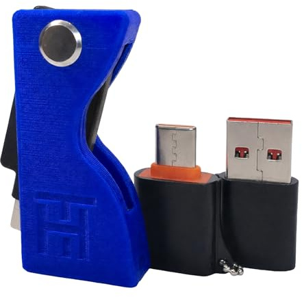 Skyddsfodral för YubiKey 5 NFC och 5C NFC med nyckelring, slitstarkt plastfodral, vridbart mönster (inkluderar inte säkerhetsnyckel) (blå med adaptrar)