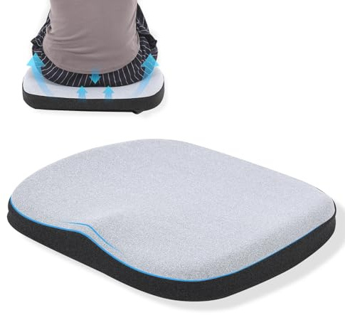 GOFORIT Ergonomisches Sitzkissen für Bürostuhl, Zweischichtiges Memory Schaum Stuhlkissen, Rutschfestes Sitzpolster für Home Office, Auto und Gaming Stuhl, Waschbarer Bezug (hellgrau)