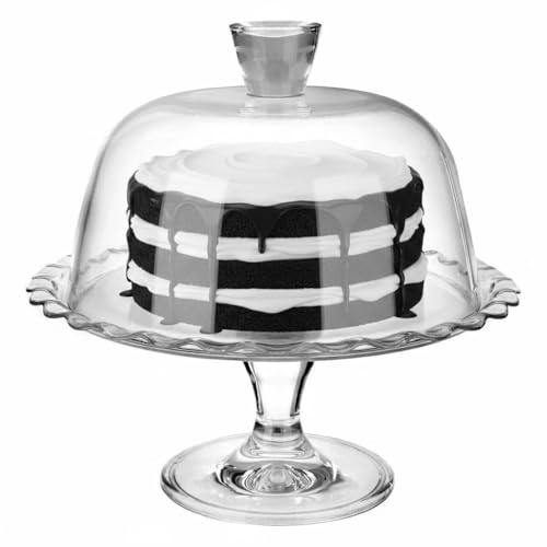 Queensway Home & Dining Glass Cake Stand with Dome Lid – Footed Dessert Display, Patisserie Serving Plate for Cakes, Cupcakes & Pastries