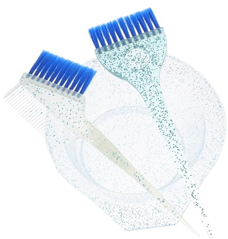 VILLCASE Juego de Pincel y Cuenco para Teñir el Cabello Azul Transparente, Set de 3 Piezas Cerdas para Aplicación Uniforme, Cuenco para Mezclar Tintes y Coloración Profesional en