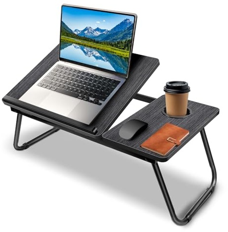Table pliante pour ordinateur portable avec porte-gobelet, table de lit portable pour ordinateur portable, lecture, repas et travail, support pliable pour ordinateur portable pour canapé, lit, balcon