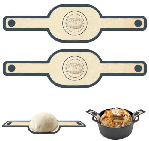 2PCS Oval Silicone Bread Sling for Dutch Oven Non Stick Reusable Bread Baking Mat Sourdough Making Accessories with Long Handles Transfer Sour Dough Baking Tool