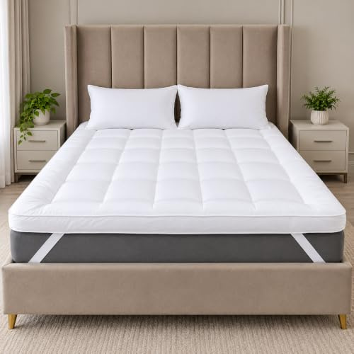 Luxury Mattress Topper 2 Inch (5CM) – Ultra Soft Heavy Fill Mattresss Topper - Deep Box Stitch Design - Elastic Corner Straps For Extra Comfort - Anti Allergy - Machine Washable (Single)
