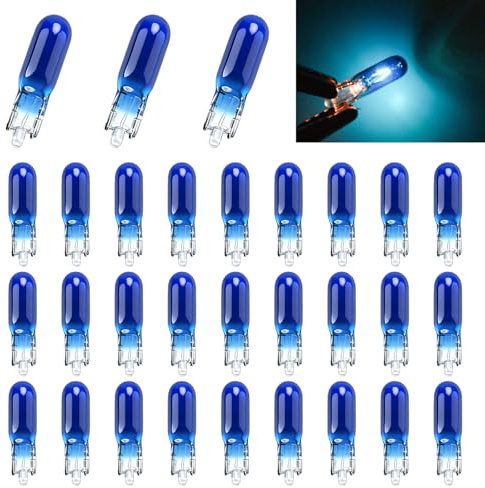 VBGURR 30Stück T5 Sockel Halogenlampen 12V 1,2W W2x4,6D (Eisblau)