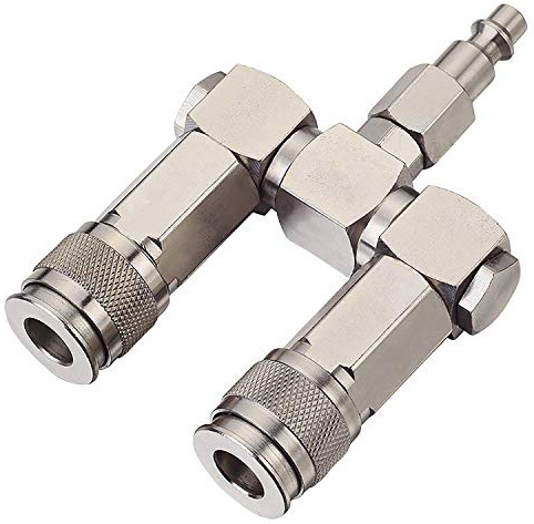 FIXSMITH Air Hose Connector- 2 Way Air Hose Splitter,1/4 In NPT, Air Compressor Accessories Fittings, Swivel 360 Degrees Connectors.