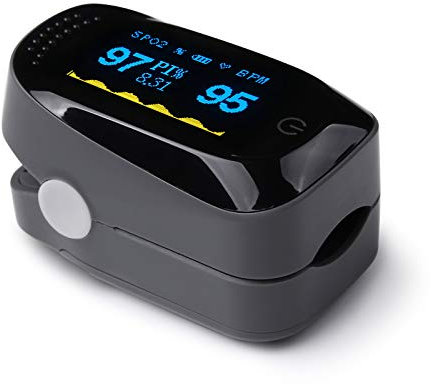 Oximetro Dedo Profesional de Pulso, Pantalla LED Saturación de Oxígeno en Sangre Índice de Perfusión Monitor de Frecuencia Cardíaca y Sueño