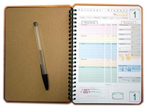 tipome Personal planner - Diario alimentare - agenda perdita peso, attività fisica - Blocco spirale 15x21cm
