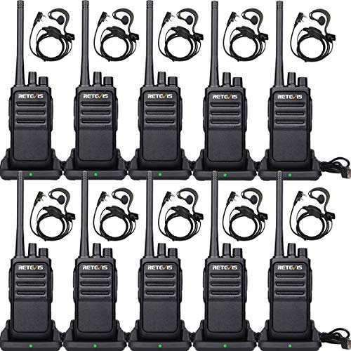 Retevis RT617 Funkgeräte Set,Walkie Talkie Erwachsene,Wiederaufladbares Funkgerät Große Entfernungen, VOX, Profi funkgeräte mit Ohrhörer für Schule, Sicherheit, Logistik (10 Stück, Schwarz)