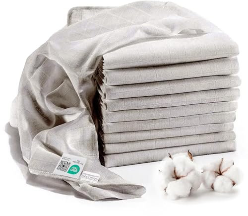 MAKIAN Mullwindeln/Spucktücher - 10er Pack, 80x80 cm, Oeko-TEX® Standard 100 geprüft - doppelt gewebte Stoffwindeln/Mulltücher mit verstärkter Umrandung - Grau