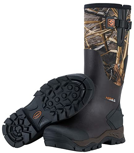 HISEA Rubber Hunting Boots for Men Waterproof Rain Boots for Mud Working Farming Fishing, Adjustable Calf