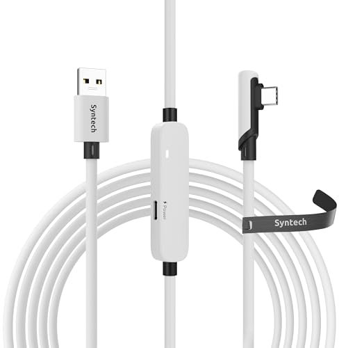 Syntech Link Kabel 5M Kompatibel mit Meta/Oculus Quest 2 Zubehör VR Headset, separater USB C Ladeanschluss für ausreichende Stromversorgung, USB 3.0 zu Typ C LED Licht für Steam VR/Gaming PC