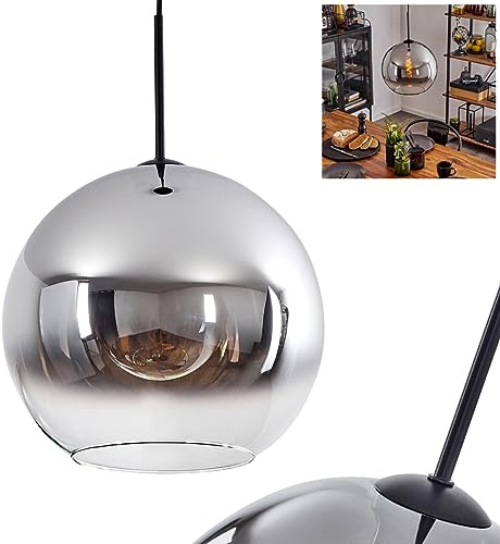 HOFSTEIN Hängeleuchte Koyoto, 1-flammige Hängelampe aus Metall/Glas in Schwarz/Chrom-/Rauchfarben/Klar, moderne Pendelleuchte im Retro/Vintage-Design, Ø 30 cm, E27, Esszimmer, Küche, Wohnzimmer