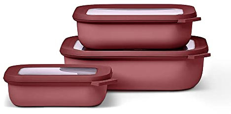 Mepal Multischale Cirqula Rectangular 3-teiliges Set - Mikrowellen Geschir - Geignet als Aufbewahrungsbox, Kuhlschrank, Gefrierschrank & Mikrowellengeschirr - 500, 1000 & 2000 ml - Vivid mauve