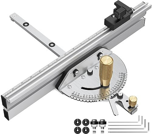 DAYDOOR Jauge à onglet de précision pour scie de table, jauge à onglet universelle à 27 angles avec poignée en laiton, clôture à onglet et butée de coupe répétitive incluse, compatible avec les scies