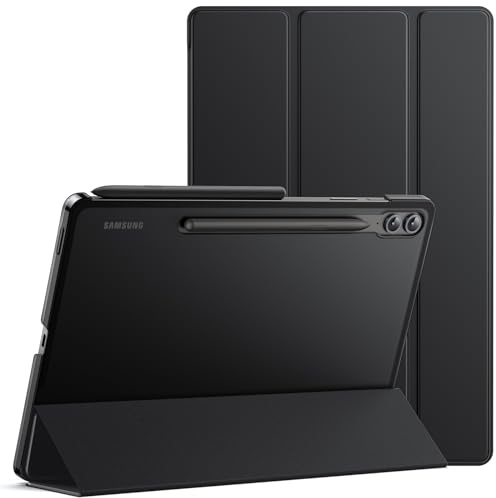 JETech Skyddsfodral för Samsung Galaxy Tab S9 FE Plus, Svart | Tunn Genomlysande Baksida, Tri-Fold Stativ, Automatisk Väckning/Sömn, Tunt och Stötsäkert