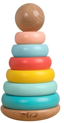 Owl & Fox Stapelturm aus Holz für Babys, Geschenk ab 1 Jahr für Jungen und Mädchen, klassisches Montessori-Lernspielzeug für Babys und Kleinkinder ab 12 Monaten, FSC-Zertifiziert