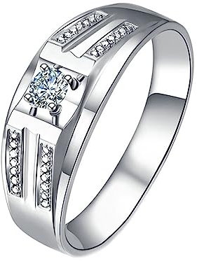 Eheringe Platin, Trauringe Vintage Mode 4 Prong Labor Geschaffener Diamant 0.14ct Runde Form Weiß Verlobungsring Größe 63 (20.1)