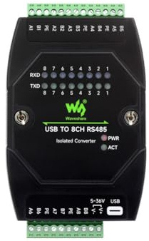 TUOPUONE Convertidor aislado USB a RS485 de grado industrial de 8 canales, adaptador USB a RS485, múltiples circuitos de protección, soporte de montaje en pared y montaje en riel, compatible con