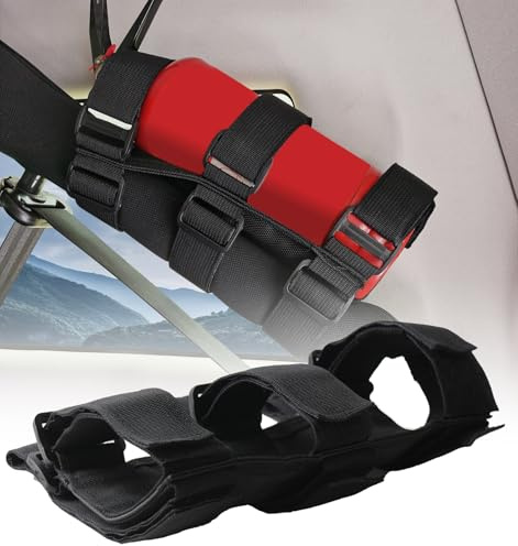 SINLIRU Universal Fire Extinguisher Straps Adjustable Roll Bar Mount 3 lb Fire Extinguisher Holder for Boat Wrangler Car Truck UTV Vehicles Roll Cage Interior Accessories Home Office,Black Strap Only