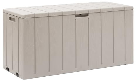 Toomax Baule Multibox Bravo 270L, finitura effetto legno, grigio tortora in plastica resistente 117,5x45x56h cm, montaggio semplice, baule portattrezzi ideale per interni ed esterni