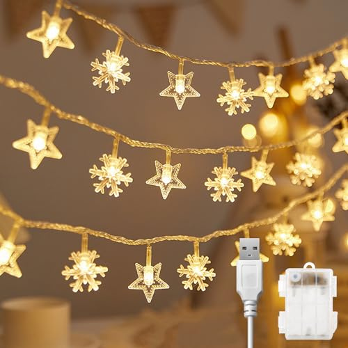 Schneeflocke Lichterketten, Lichterkette LED Lichterkette Sterne, 6M 40Pcs LED Sterne Lichterketten, Shining Decoration Lightning für Innen-Außen-Hochzeitsfeier Neujahr Garten Weihnachtsdekoration