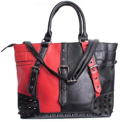 Harleen Nietenbesetzte Tasche in Schwarz und Rot – Punk-Umhängetasche für Gothic- und Alt-Styles