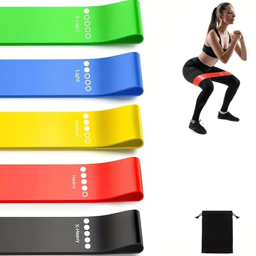 IMAXWAVE Set de 5 Bandas Elásticas de Resistencia para Musculación y Fitness con Bolsa de Almacenamiento - Bandas de Ejercicio para Entrenamiento, Estiramientos, Piernas, Glúteos - Multicolor