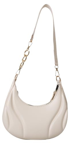 LYEAA Borsa a tracolla da donna in PU alla moda con ascella a mezzaluna borse con chiusura a cerniera, bianco, 14.57x11.42x5.12inch