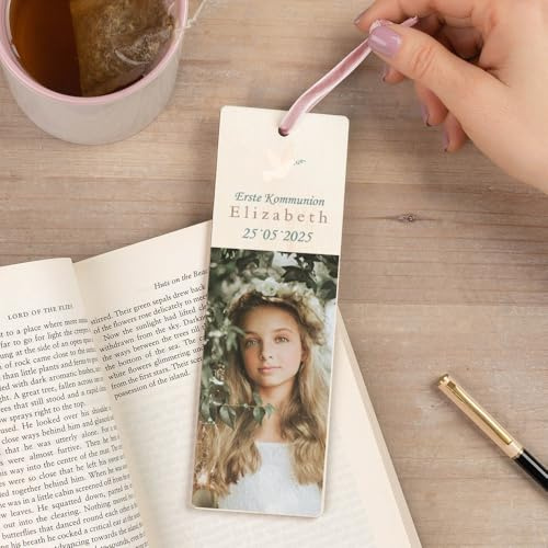 Wanapix | Personalisierter Holz-Lesezeichen | Besonderes Geschenk | Buch-Lesezeichen | Erste Kommunion | Holz