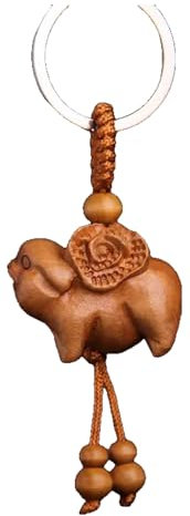 KREATIONS Porte-clés avec signe du zodiaque chinois, acajou, 12 signes du zodiaque, Pig-ivoire, S