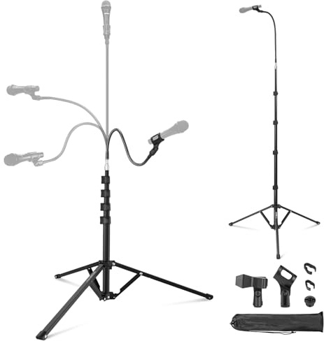 NEEWER Mikrofonständer mit flexiblem Arm, Boom Arm Microphone Stand Boden Stativ Halterung mit Mic Clips, 3/8Zoll auf 5/8Zoll Adapter, Kabelklammern für Gesang Vlog Live Streaming Videoaufnahme, MS010