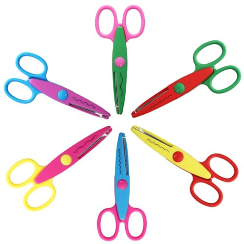 6 Stück Bastelschere, Sicherheit Schere Werkzeuge, Zickzackschere Bastelschere Set für DIY Bastelarbeiten, Lehrer, Scrapbooking