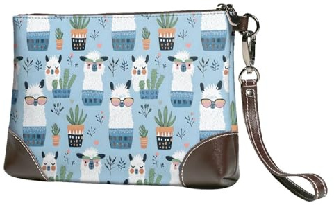 Novastar Small Clutch Purses for Women - Cute Alpaca Cactus (2) Print Leather Fashion Wristlet Wallets with Wrist Strap