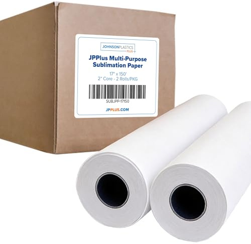 JPPlus Multi-Purpose Sublimation Paper Roll (2 Rolls/Pack) 90gsm, Double-Sided Hybrid A Sub Paper for Hard & Soft Blanks, Fast Drying, 2 Core, Compatible with Epson SureColor F570 (17 x 150')
