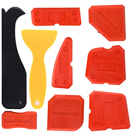 Kuuqa 9 Pieces Silicone Sealant Finishing Tools Smoothing Caulking Tool Kit for Kitchen Bathroom Floor Sealing, Red