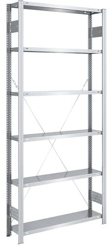 eurokraft | Steckregal | Bauart leicht | einseitig | HxBxT 2500 x 1000 x 300 mm | verzinkt | Grundregal