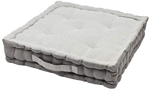 Alphadeco Sitzkissen Uni aus 100% Baumwolle (170g/m2) - 45x45x10cm - Bodenkissen, Stuhlkissen, Sitzerhöhung (Hellgrau Zigzag)
