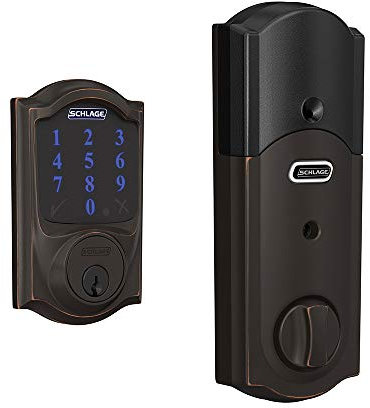 Schlage Connect Smart Deadbolt Lock with Touchscreen Keypad, Keyless Front Door Entry, Z-Wave Plus Compatible, Aged Bronze, BE469ZP CAM 716