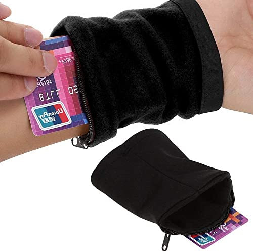 AYNEFY Handgelenktasche Outdoor Sport Running Armband Jogging Übung Gym Handgelenkband Tasche Doppelseitiges Armband Handgelenk Geldbörse mit Reißverschluss Schwarz 9 x 1cm