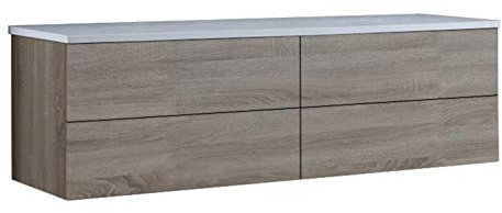StoneArt Badmöbel Set mit Mineralguss Waschbecken Waschschale Aufsatzwaschbecken und Unterschrank Waschtisch Einzel- oder Doppelwaschbecken Brugge BU-1601pro Eiche hell 160cm