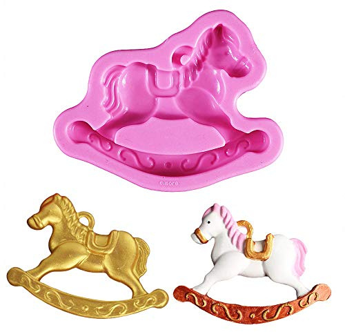 Rocking Horse Cake Fondant Mold, Wooden Horse Ride on Silicone Chocolate Candy Mold Sugar Craft DIY Baby Shower Cake Decorating Tool Soap Plaster of Paris Mold