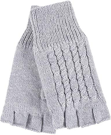 HEAT HOLDERS - Damen Thermo Winter Strick Fingerlos Handschuhe mit Plush Fleece Gefüttert (One Size, Grau)